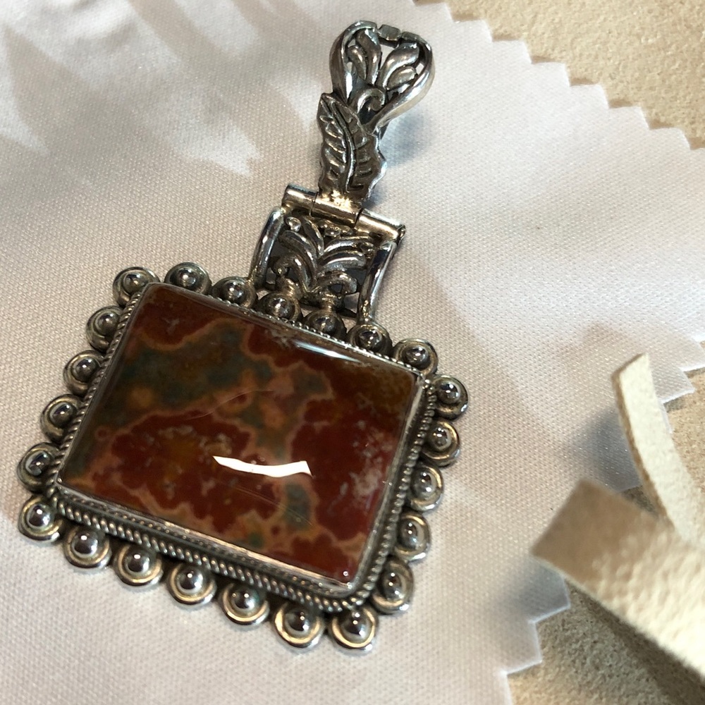 Red Jasper Ornate Silver Pendant - NWOT